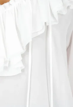 Witte Blouse met Ruches en Vetersluiting bij de Hals