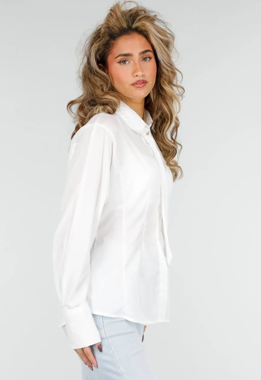Witte Blouse met Stropdas en Lange Mouw