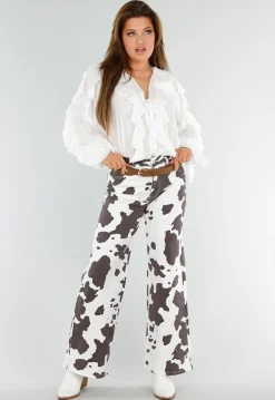 Witte Blouse met Volants en Losvallende Ballonmouwen