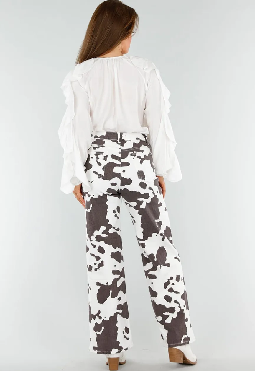 Witte Blouse met Volants en Losvallende Ballonmouwen