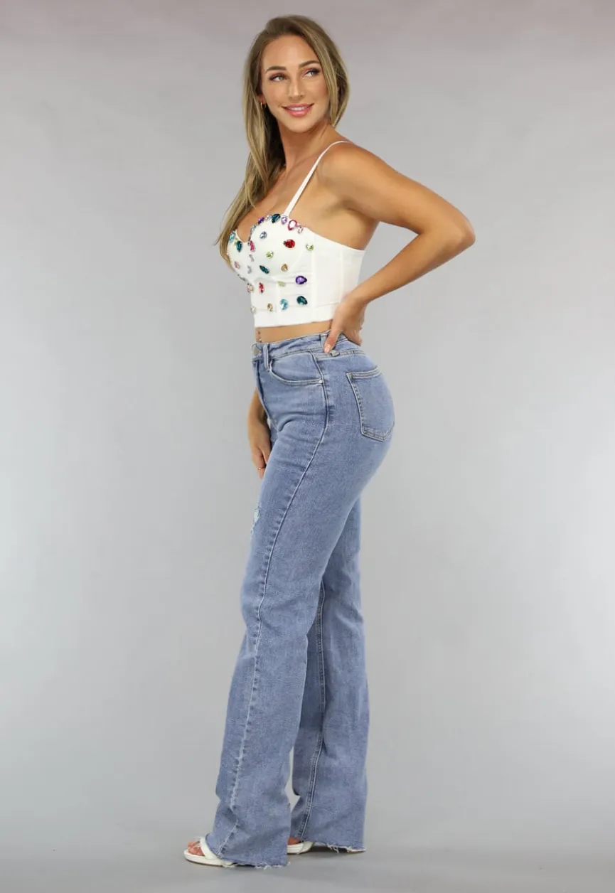 Witte Bustier met Grote Multicolor Strass