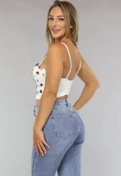 Witte Bustier met Grote Multicolor Strass
