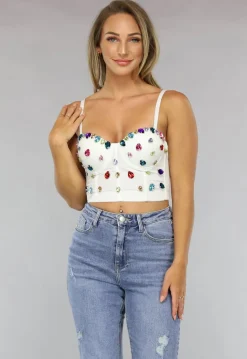 Witte Bustier met Grote Multicolor Strass