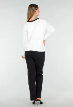 Witte Cardigan met Zwarte Strikken en Lange Mouwen