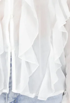 Witte Chiffon Blouse met Ruffles en Lange Mouwen
