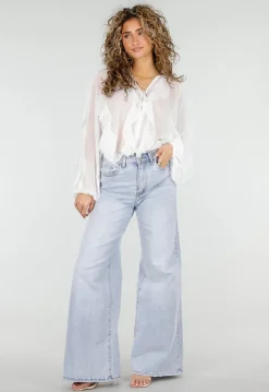 Witte Chiffon Blouse met Ruffles en Lange Mouwen