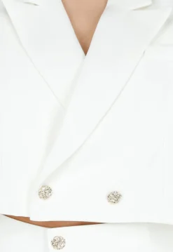 Witte Cropped Blazer met Lange Mouwen en Goudkleurige Knopen