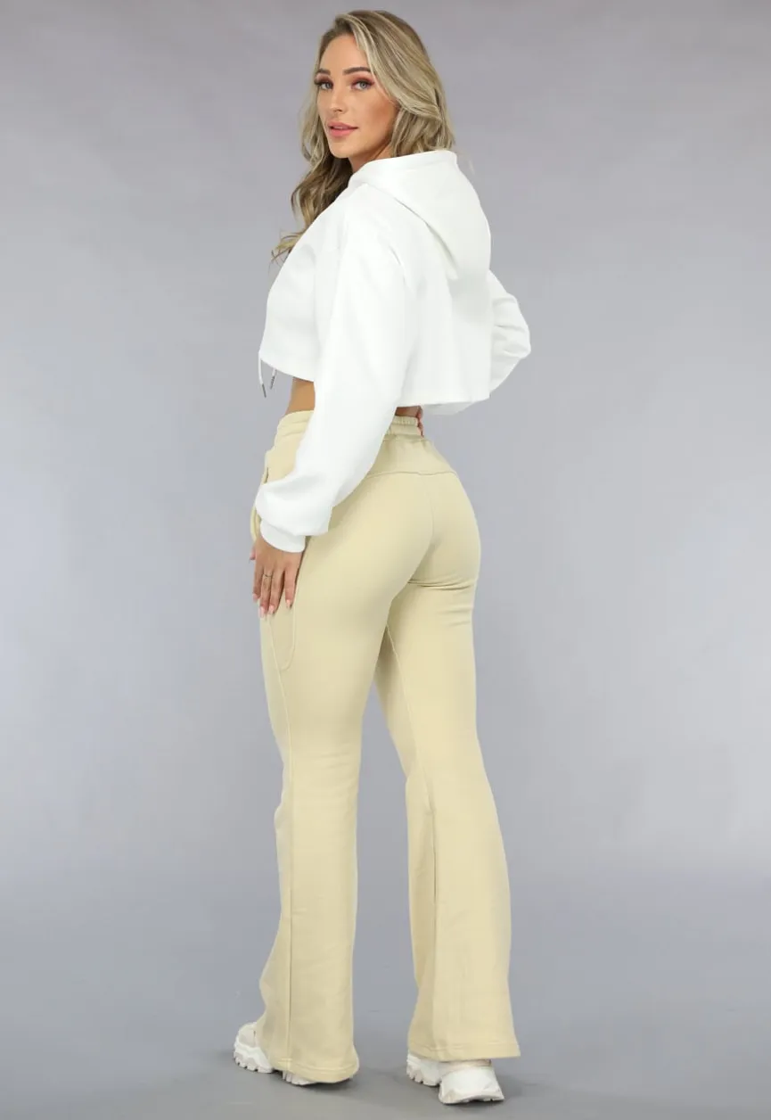 Witte Cropped Hoodie met Pofmouwen