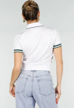 Witte Cropped Polo met Groene Contrasterende Strepen