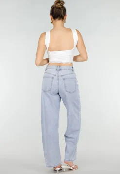 Witte Cropped Top met Kanten Rand en Brede Bandjes