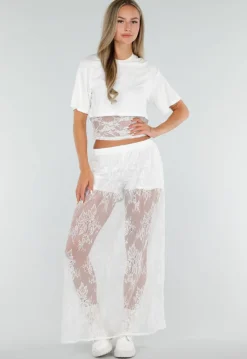 Witte Crop Top met Korte Mouwen en Vaste Kanten Rand