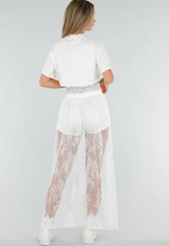 Witte Crop Top met Korte Mouwen en Vaste Kanten Rand