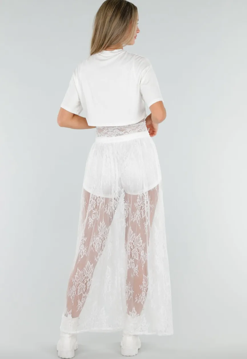 Witte Crop Top met Korte Mouwen en Vaste Kanten Rand