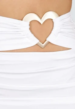 Witte Crop Top met Rok Two Piece met Cut-outs en Metalen Hartjes