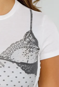 Witte Croptop met Zwarte Korsetprint en Kantdetails
