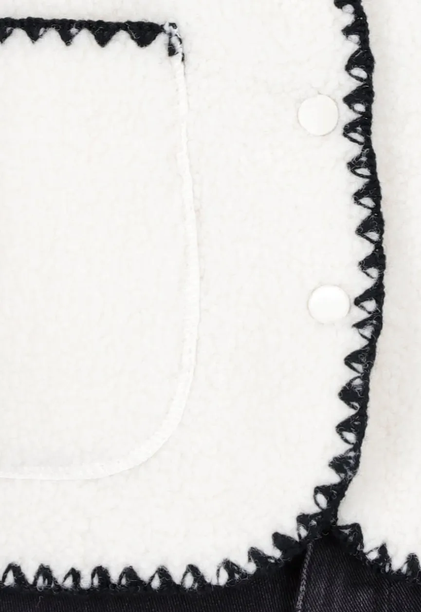 Wit Teddy Gilet met Zwarte Randen en Knoopsluiting