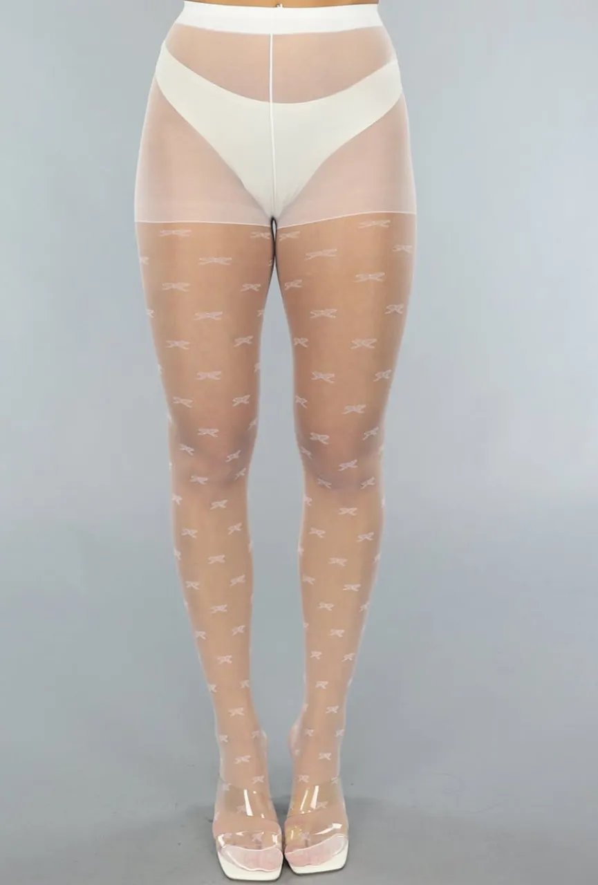 Witte 20 Denier Matte Panty met Strikjes