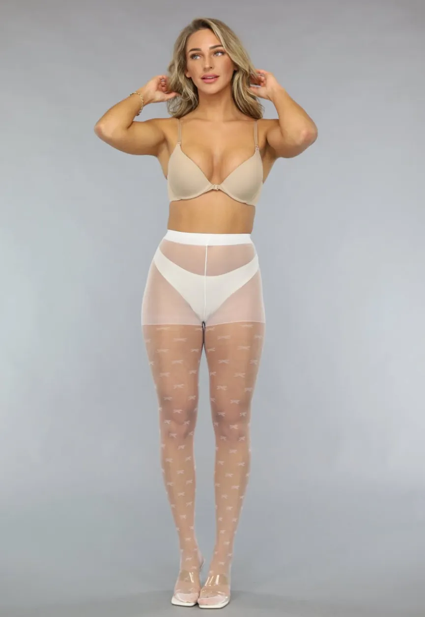 Witte 20 Denier Matte Panty met Strikjes
