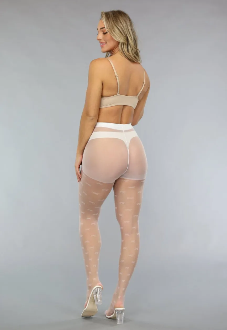 Witte 20 Denier Matte Panty met Strikjes