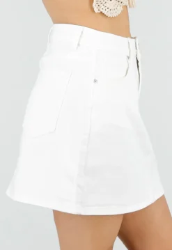 Witte Denim Mini Rok met Stretch en Steekzakken