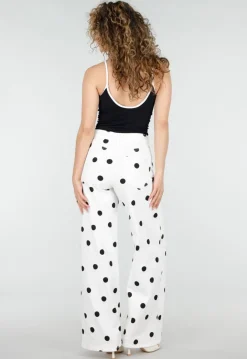 Witte Denim Wide Leg Jeans met Zwarte Stippen Print