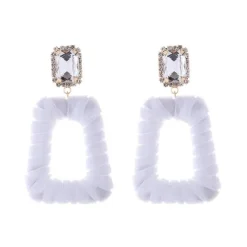 Witte Fluwelen Oorbellen met Diamant