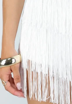 Witte Fringe Halter Playsuit met Open Rug