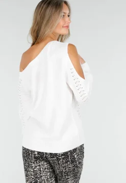 Witte Gebreide Trui met Cut Out en Off Shoulder