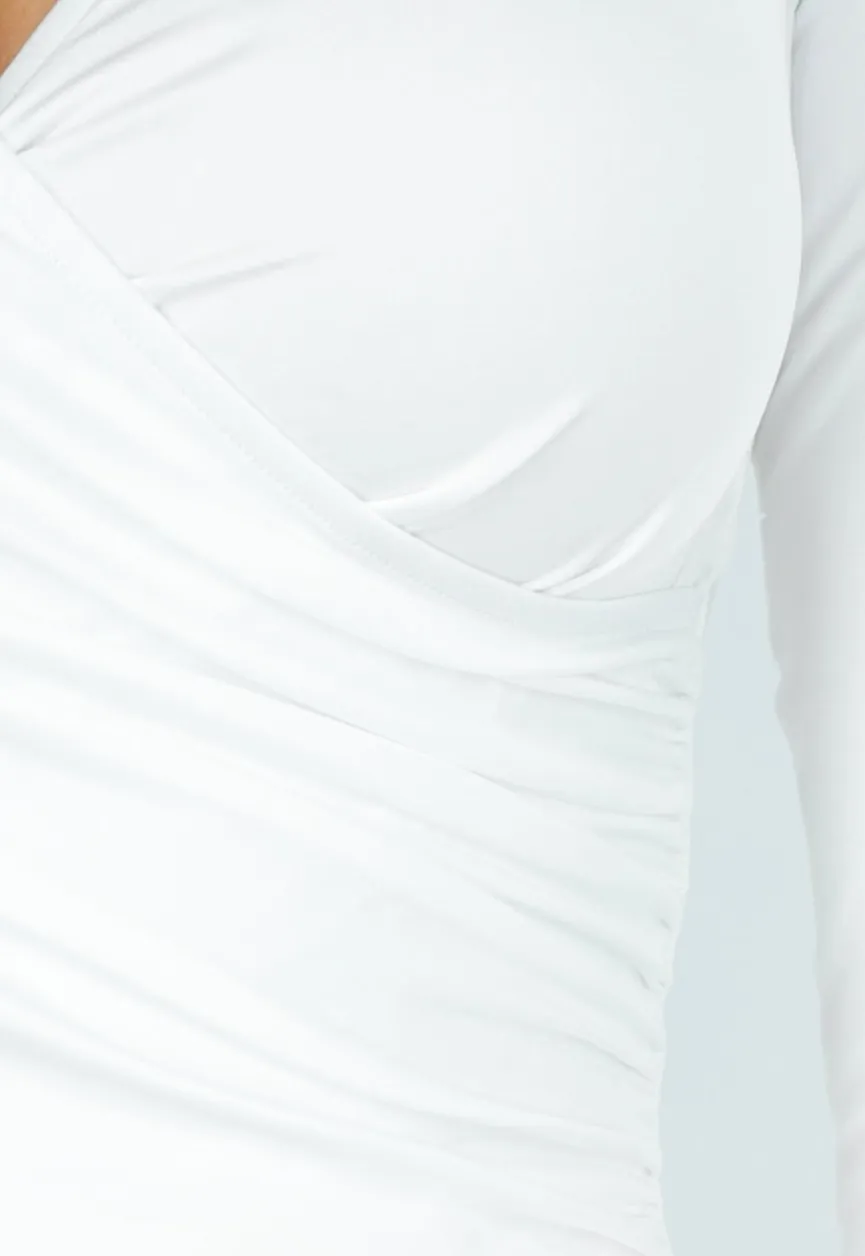Witte Gedrapeerde Top met Overslag en Stretch