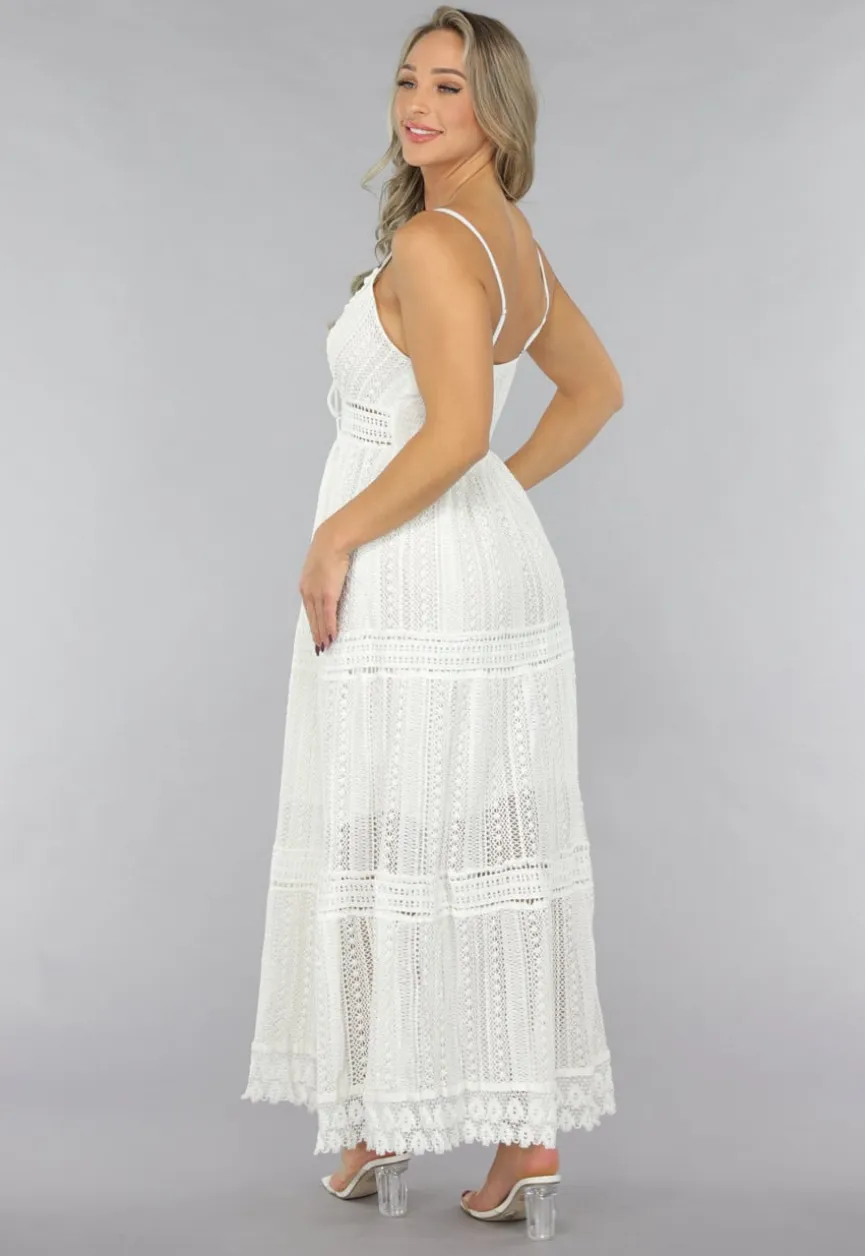 Witte Gehaakte Jurk in Boho Stijl