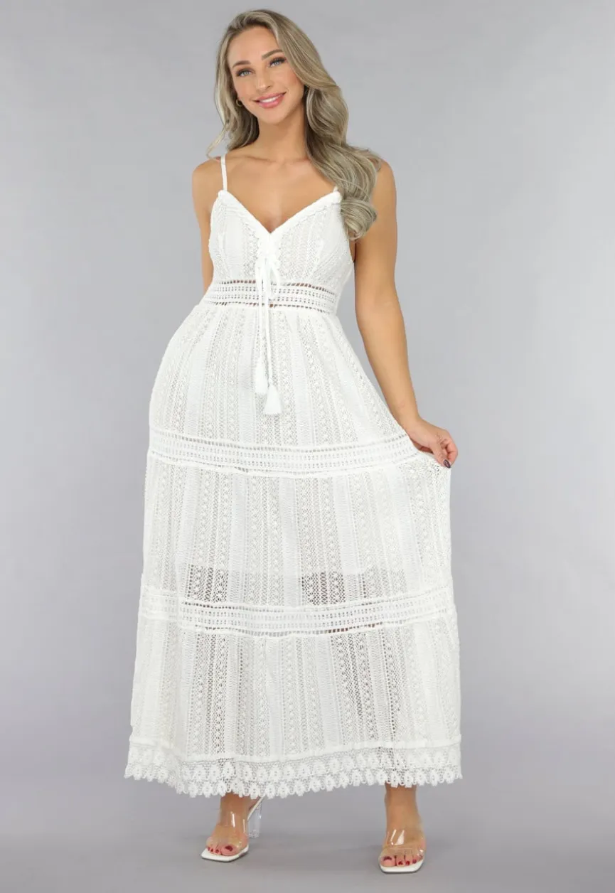 Witte Gehaakte Jurk in Boho Stijl