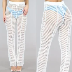 Witte Gehaakte Straight Leg Strandbroek