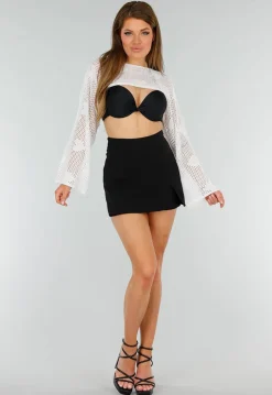 Witte Gehaakte Stretch Cover Up Top met Hartjesprint