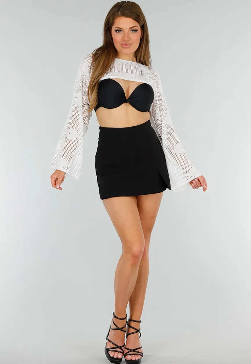 Witte Gehaakte Stretch Cover Up Top met Hartjesprint
