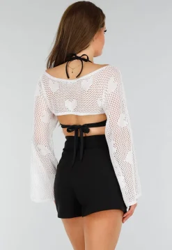 Witte Gehaakte Stretch Cover Up Top met Hartjesprint