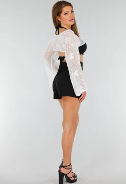 Witte Gehaakte Stretch Cover Up Top met Hartjesprint