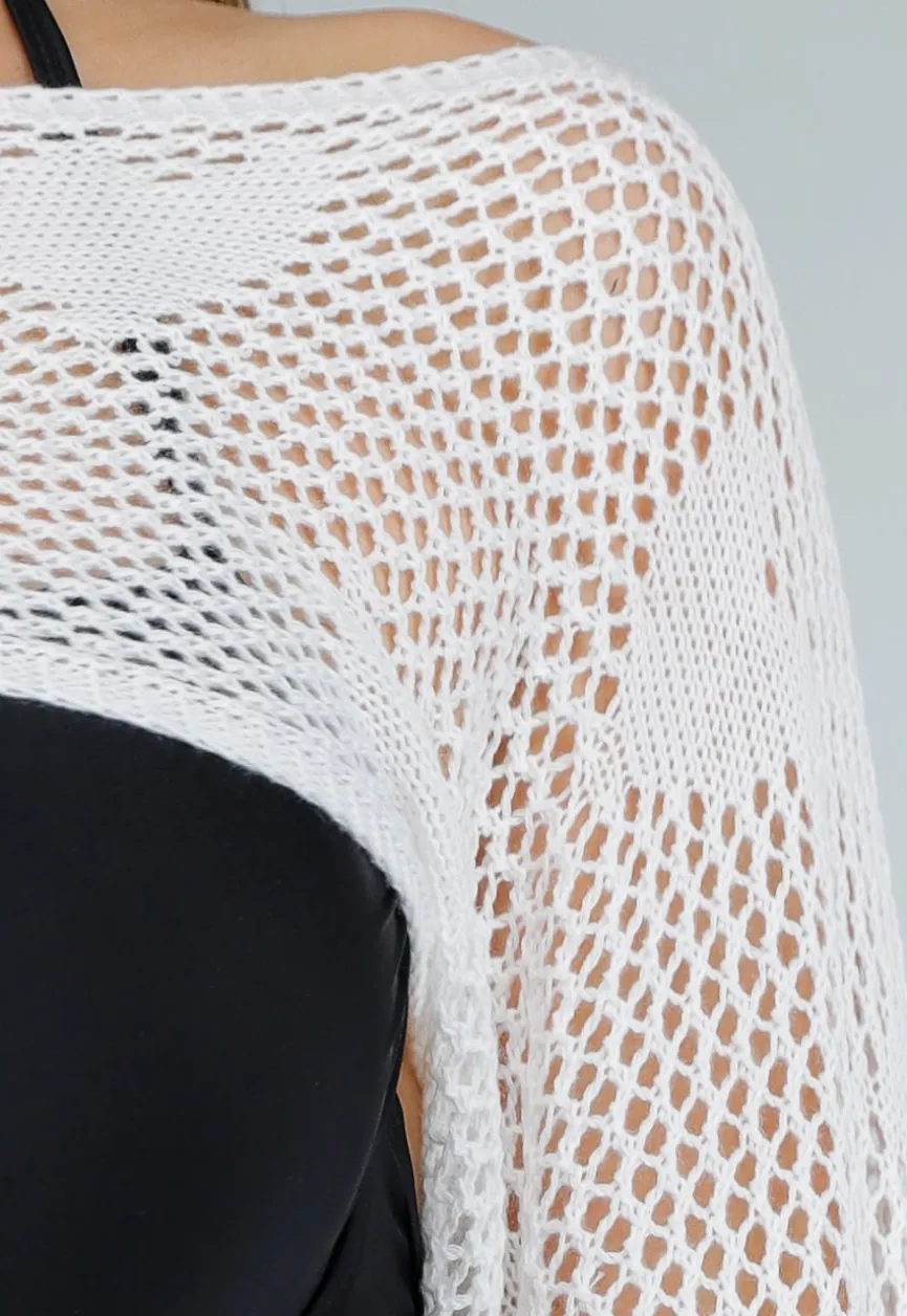 Witte Gehaakte Stretch Cover Up Top met Hartjesprint