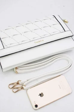 Witte Gevlochten Clutch van Imitatieleer met Afneembaar Schouderhengsel