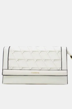 Witte Gevlochten Clutch van Imitatieleer met Afneembaar Schouderhengsel