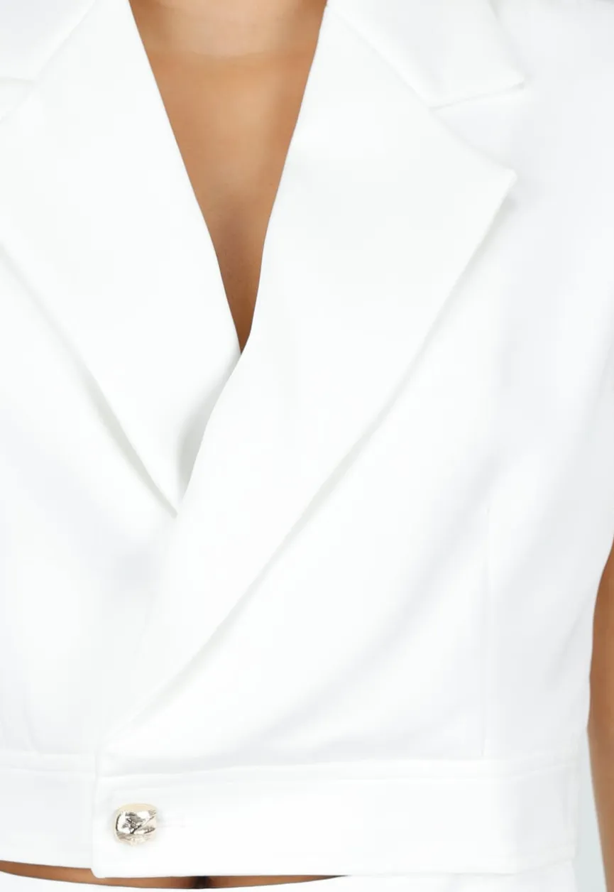 Witte Gilet Top met Reverskraag en Knoopsluiting