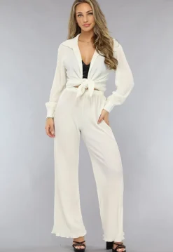 Witte Glanzende Matching Set van Plissé Stof