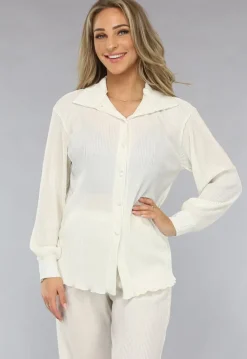 Witte Glanzende Matching Set van Plissé Stof