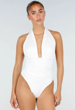 Witte Halter Body met Diepe Hals en Open Rug