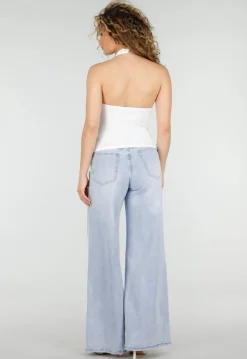 Witte Halter Top met Kant Inzet en Mesh Details