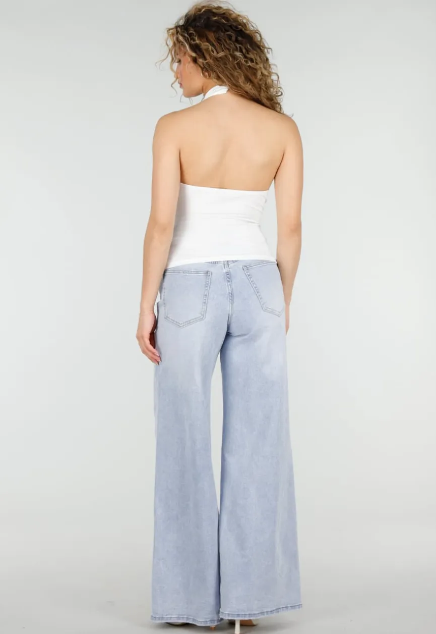 Witte Halter Top met Kant Inzet en Mesh Details