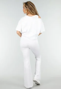 Witte Joggingbroek met Flared Pijpen en Elastische Taille