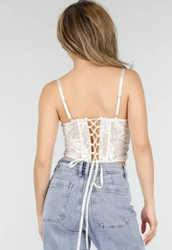Witte Kant Corset Top met Bandjes en Vetersluiting