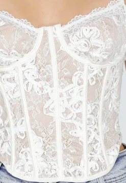 Witte Kant Corset Top met Bandjes en Vetersluiting