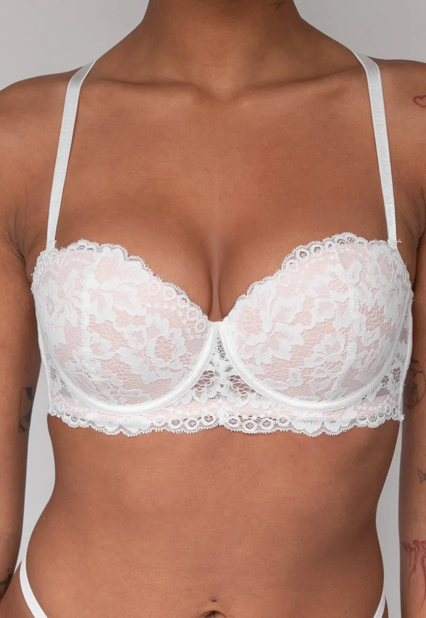 Witte Kanten Balconette BH met Push-Up en Afneembare Bandjes