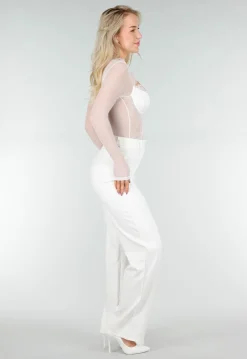 Witte Kanten Body met Lange Mouwen en Beugel